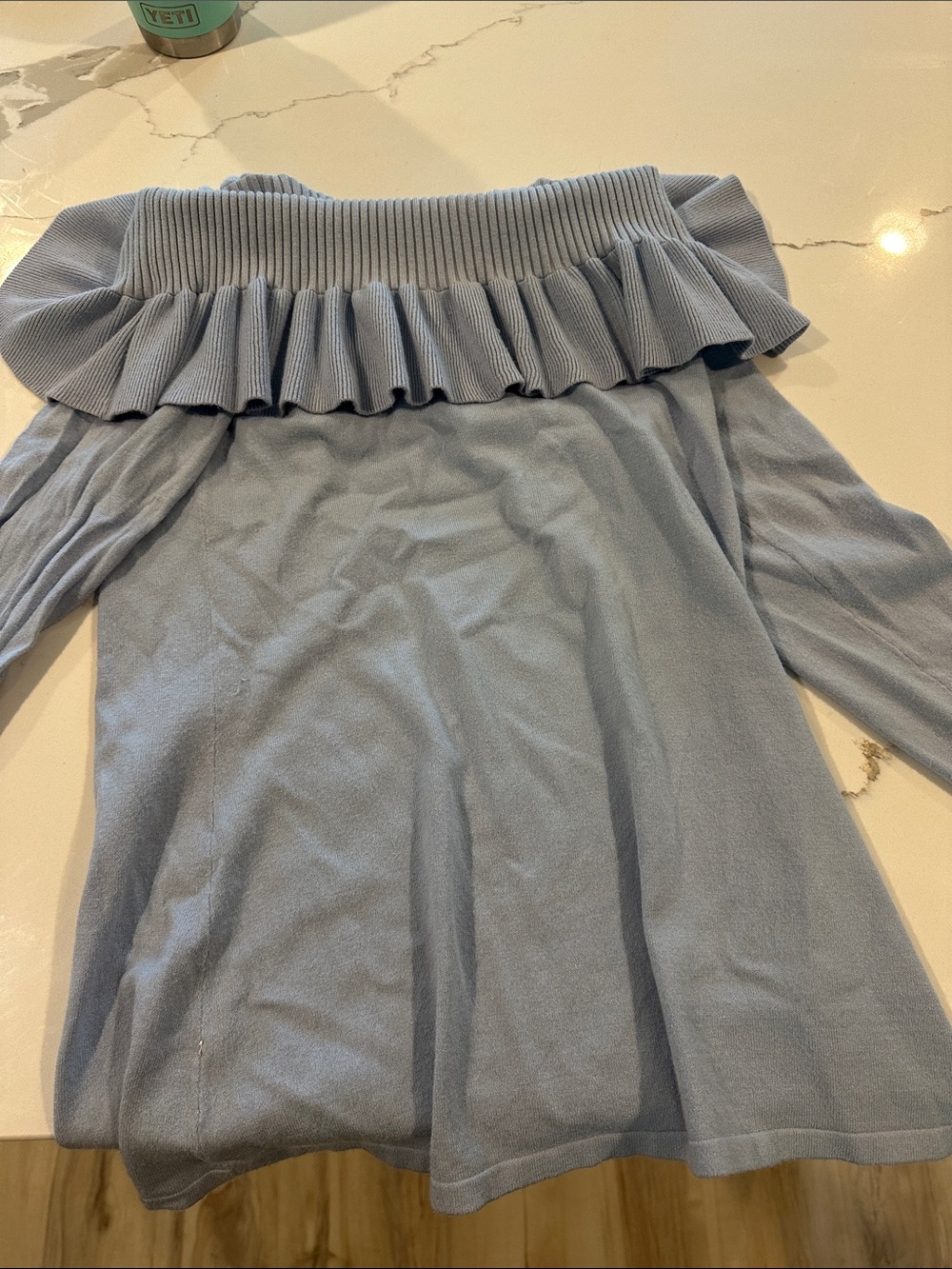 Lilly Pulitzer Light Blue Off-the-Shoulder Ruffle Sweater Size M